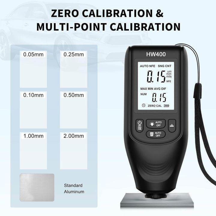 Bewinner Digitales Schichtdickenmessgerät - Neu aufgerüstete HW400, Ultrahochpräzise Sonde, Lackmil