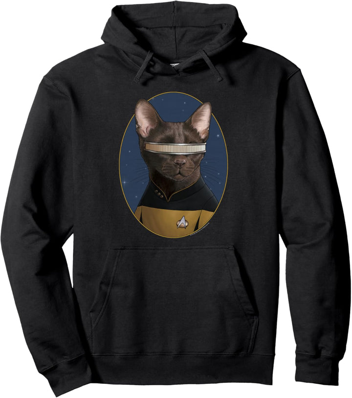 Star Trek: The Next Generation Geordi La Forge Cat Portrait Pullover Hoodie