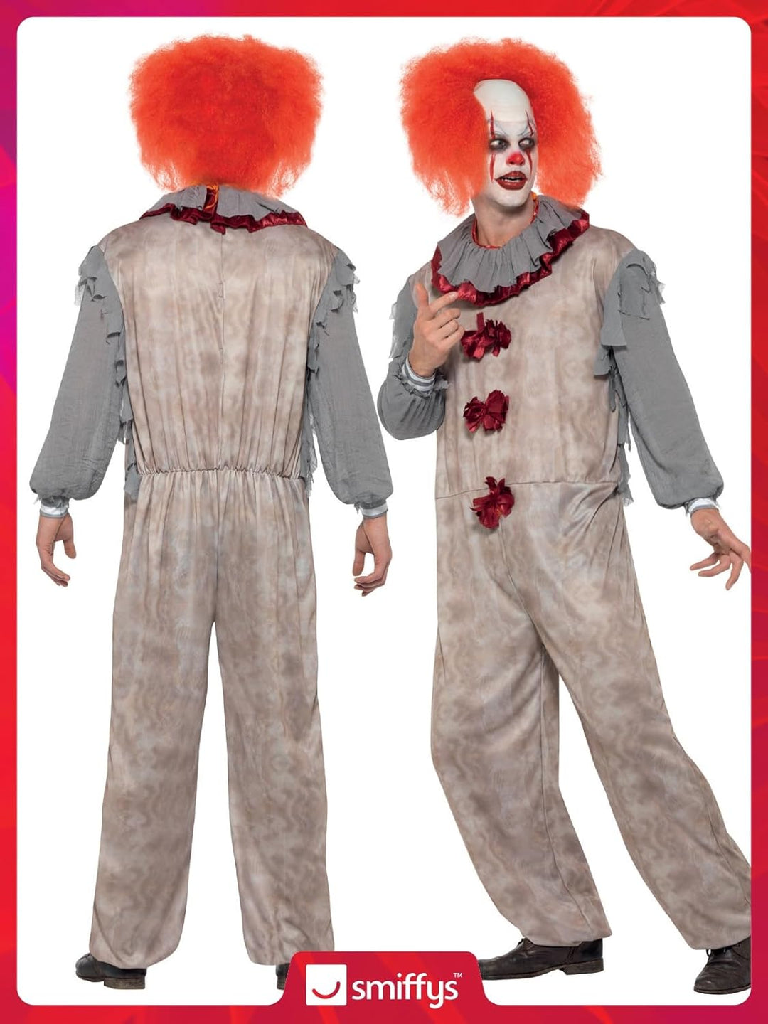 Smiffys 40325M Vintage-Clown-Kostüm, Herren, Grau und Rot, M - Size 38"-40" 38-40 Grau und Rot, 38-4