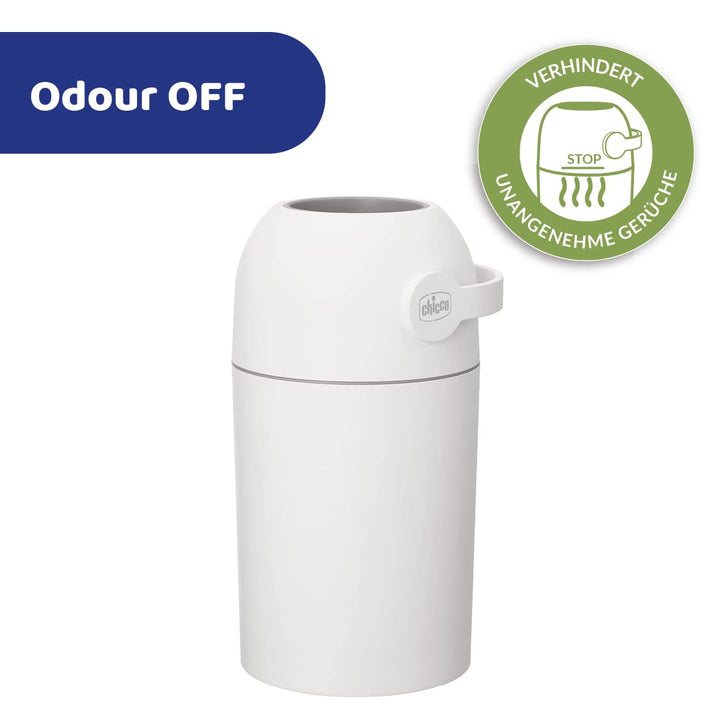 Chicco Windeleimer Odour Off, geruchsdichtes System, platzsparender Baby Windeleimer mit Deckel, ein