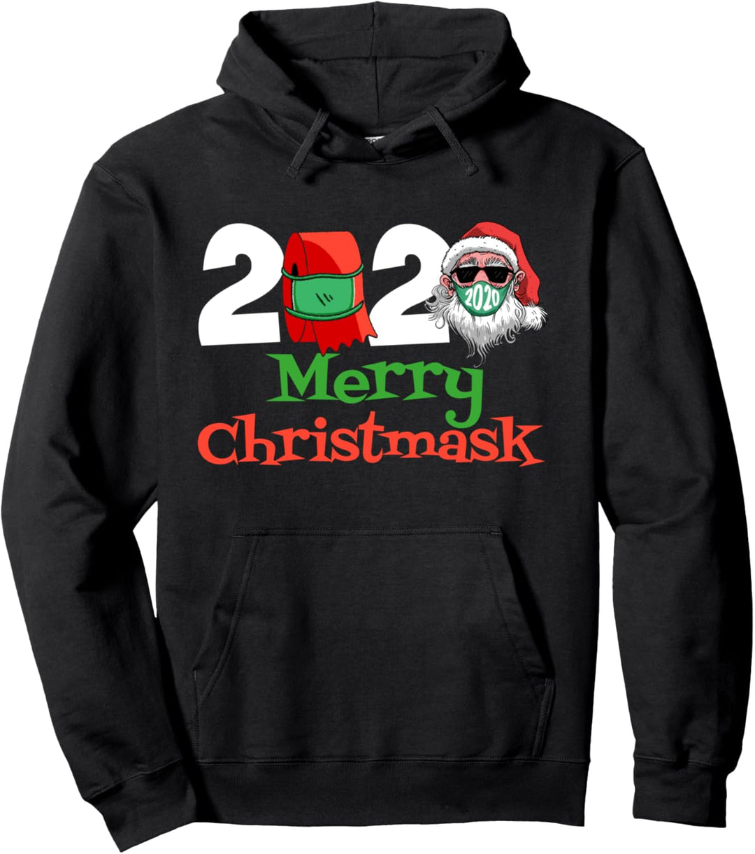 Frohe Weihnachtsmaske Santa trägt Gesichtsmaske Weihnachten Pullover Hoodie