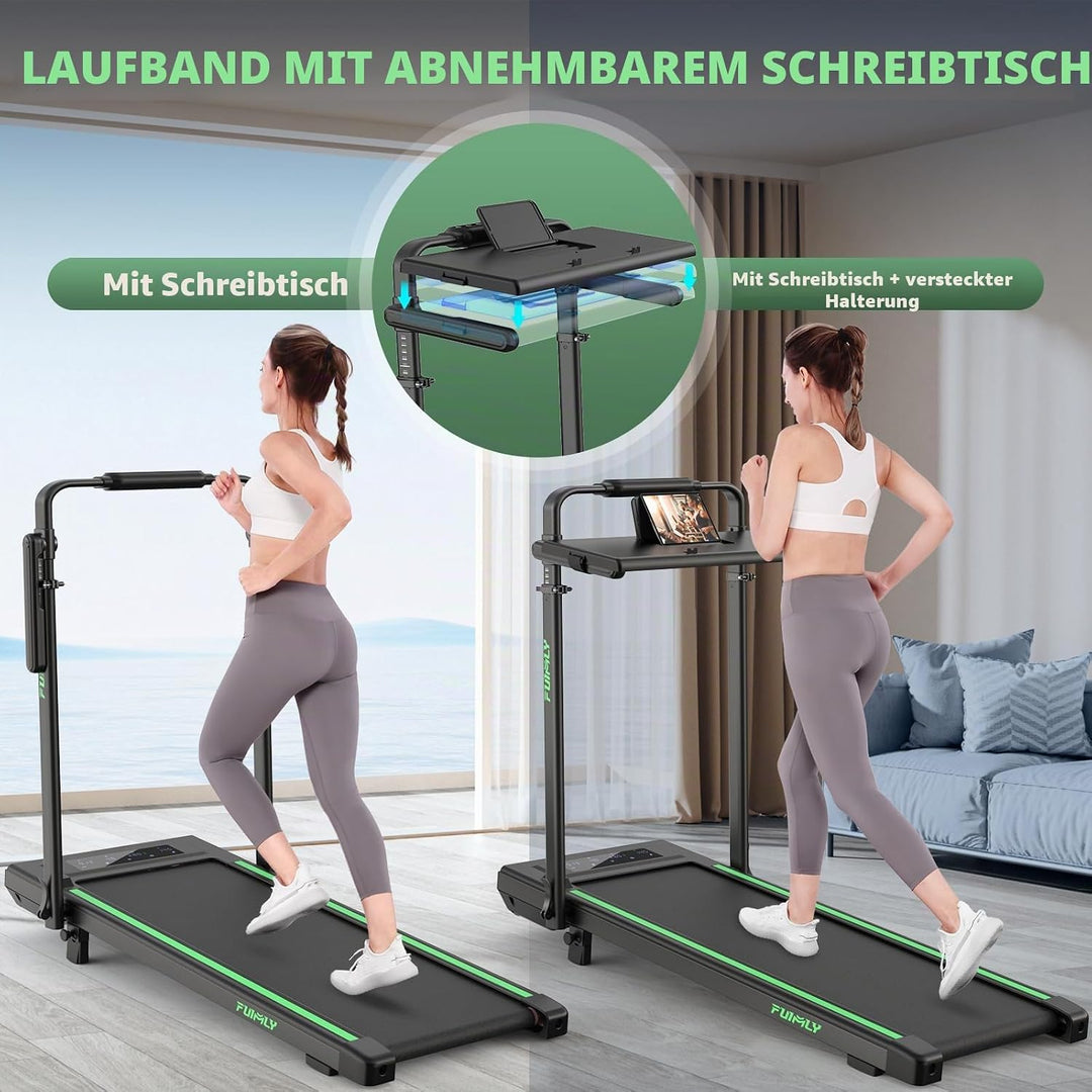 Laufband für Zuhause Klappbar mit Abnehmbarem Tisch, 8 in 1 Laufbander mit Steigung bis 9%, 12KM/H W
