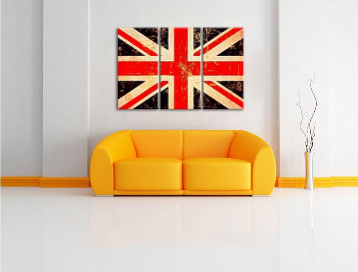 Pixxprint Union Jack Neon Lights Effekt 3-Teiler Leinwandbild 120x80 Bild auf Leinwand