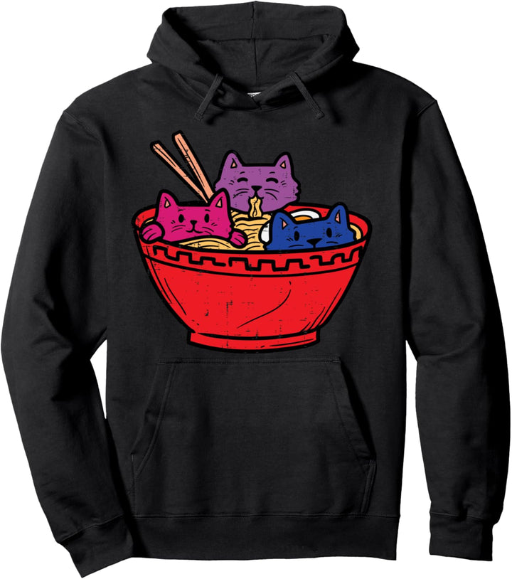 Cats in Ramen Anime Food LGBTQ Bisexual Flag Gay Pride Bi Pullover Hoodie