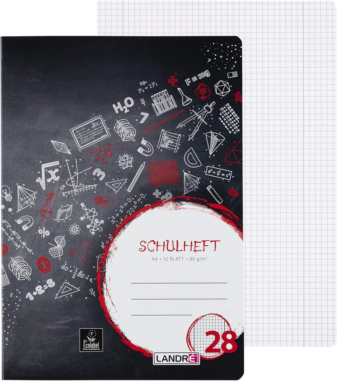 Landre Schulheft A4, kariert, Lineatur 28, 32 Blatt, schwarz, 5 Stück &amp; Oxford Schulheft A4, liniert