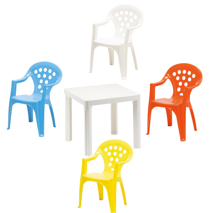 hLine Kinder Garten Sitzgruppe Tisch mit Stühlen Gartenstuhl Sessel (1 Tisch 4 Stühle bunt), 1 Tisch