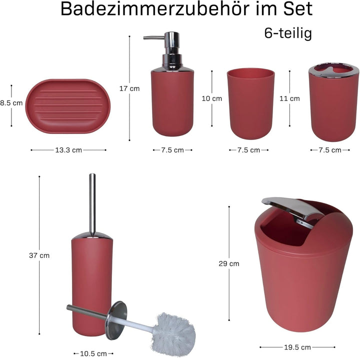 Badezimmer Set 6-teilig, Badaccessoires Komplettset Kunststoff, WC Garnitur mit Klobürste, Mülleimer