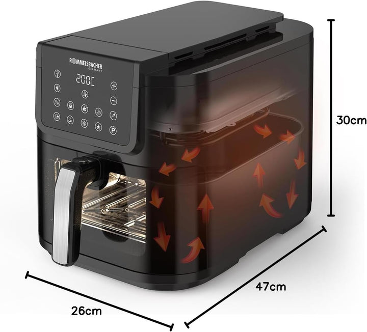 ROMMELSBACHER Heissluftfritteuse FRH 1700, XXL-Backraum 8 Liter (ca. 21 x 30 cm) für 1.000 g Pommes,