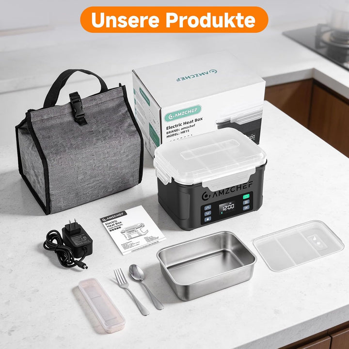 AMZCHEF Elektrische Lunchbox mit 27000 mAh Akku - Tragbare 1.5L Beheizbare Lunchbox mit 5-seitiger E