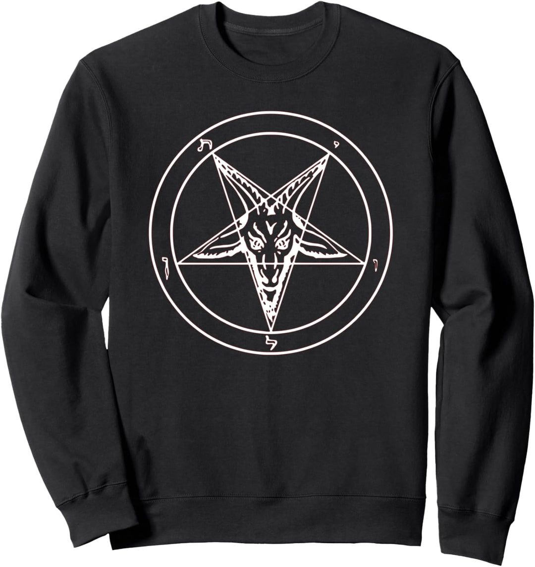 666 Satan Schwarzer Stern Motiv mit Totenkopf Pentagramm Sweatshirt