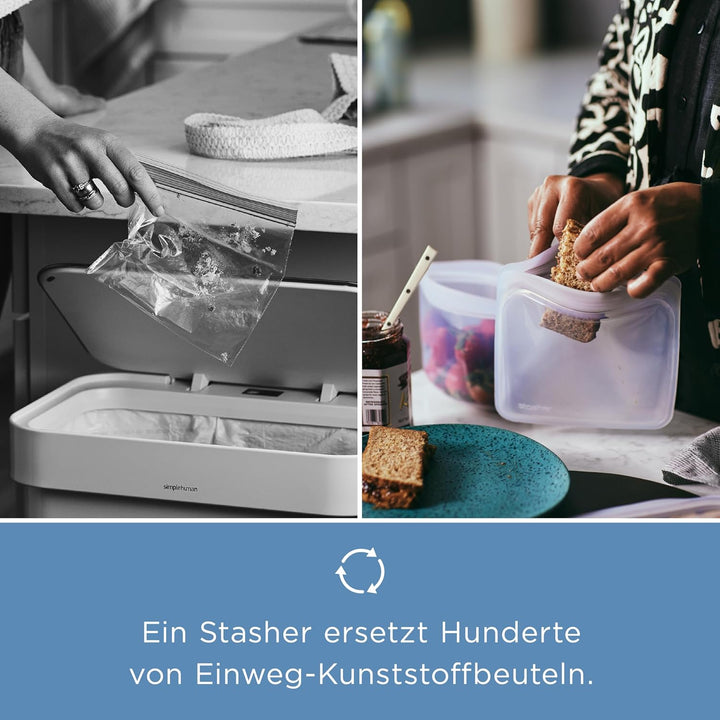 Stasher Zip Beutel aus Silikon, 4er-Pack mit 3 Grössen (transparent) | Silikonbeutel für Lebensmitte