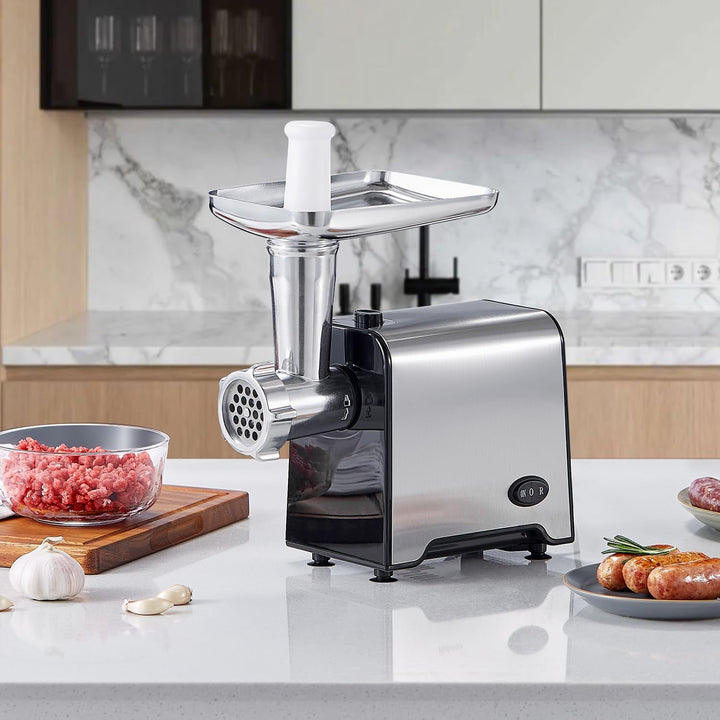 Yabano 3 in 1 Elektrischer Fleischwolf, Edelstahl Hackfleischmaschine mit Wurstfüller, 3 Schleifplat
