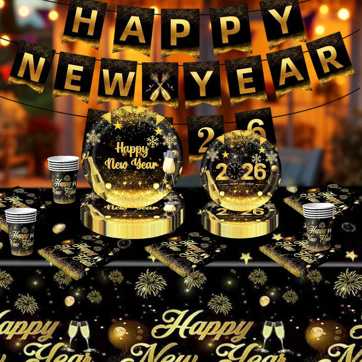 Antsparty 2025 Neujahr Partygeschirr für 20 Gäste, 82 Stück Silvester Partygeschirr mit Happy New Ye
