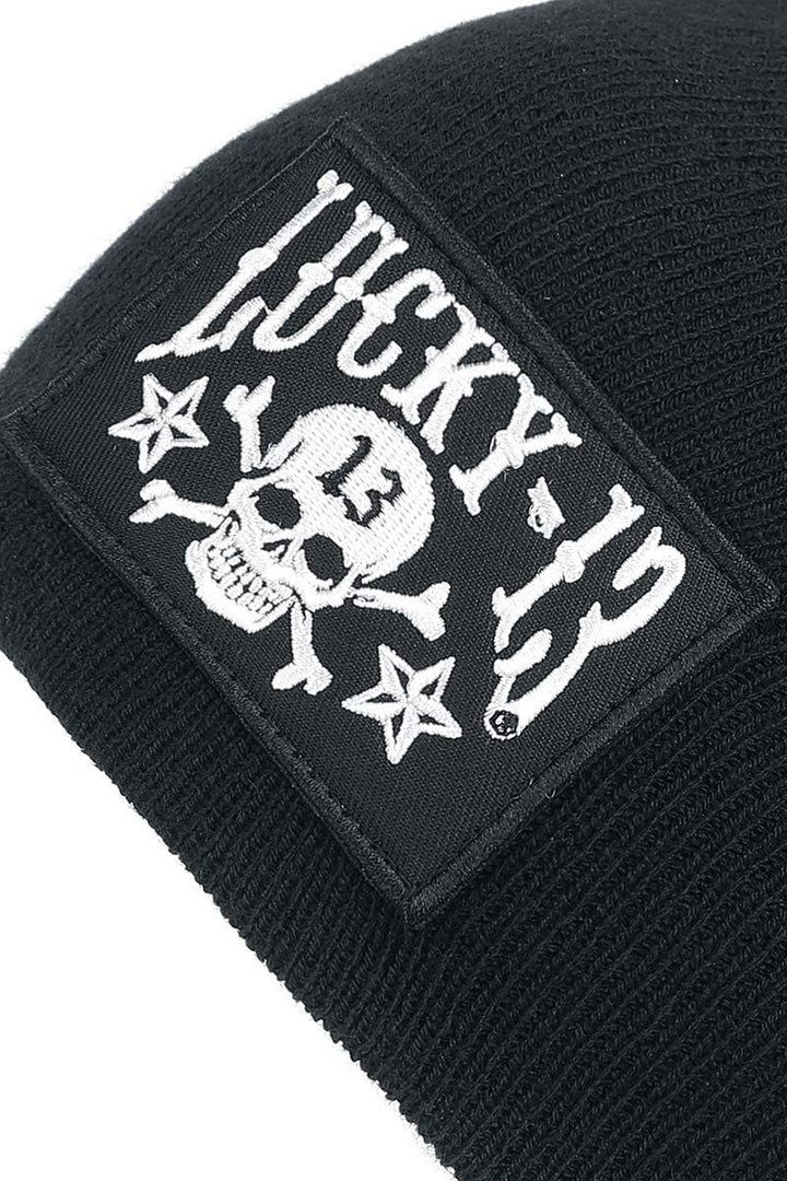 Unbekannt Lucky 13 Skull Stars Patch Beanie Mütze schwarz