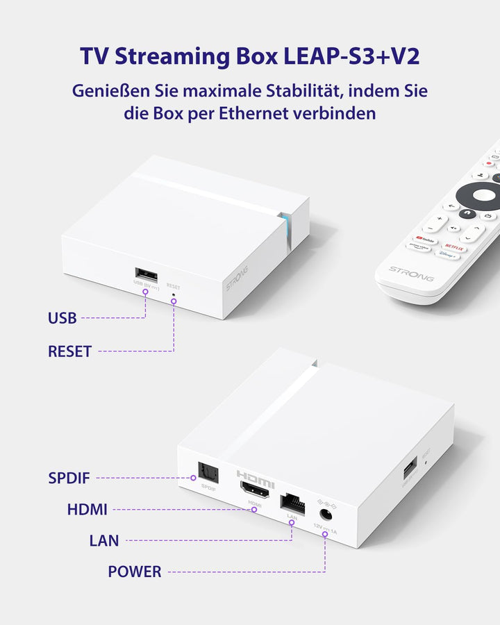 STRONG - Streaming Box Android TV 4K UHD - Leap-S3+ V2 - Chromecast Built-in - Kompatibel mit Google