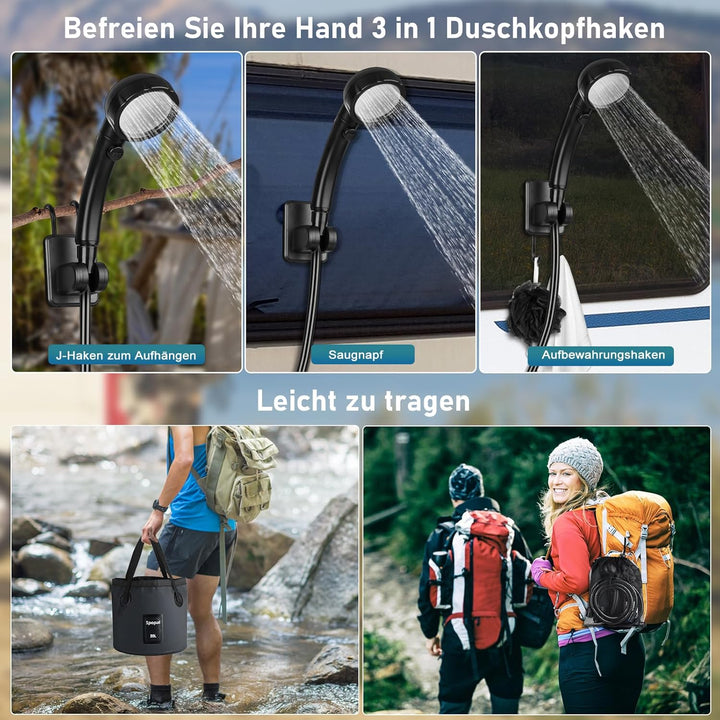 Spopal Campingdusche Tragbare, Campingdusche mit 20L Klappbarer Eimer, 6000mAh Camping Dusche Akku,