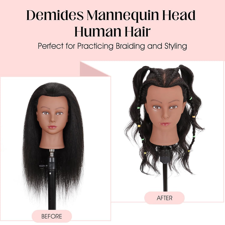 Mannequinkopf, 100% Echthaar, 40,6 cm, Mannequinkopf, Kosmetik-Puppenkopf für Haarstyling, Puppenkop