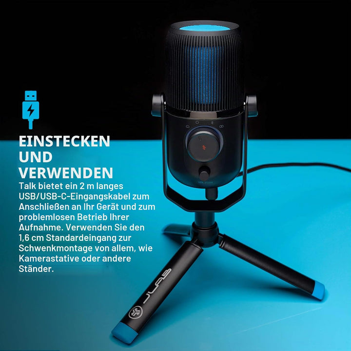 JLab Talk USB Mikrofon PC Plug und Play mit USB-C, 4 Richtcharakteristiken, Lautstärkeregelung und S