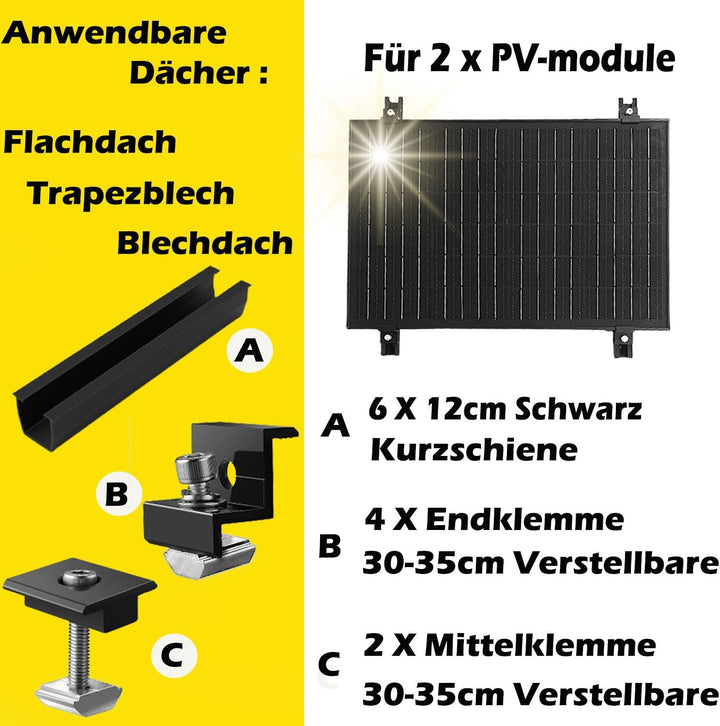 Solarpanel Halterung Kit und Zubehör Schwarz Eloxiert,Halterung für Solarmodule,Befestigungsschiene1