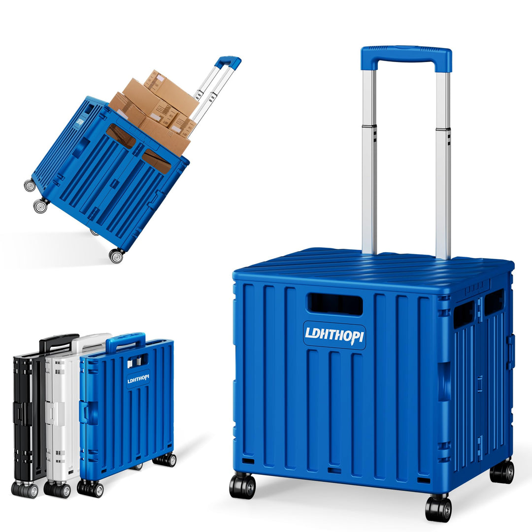 LDHTHOPI Einkaufstrolley klappbar 65L,MAX 50KG Trolley mit Teleskopgriff,4 Zerlegbaren Drehbaren Räd