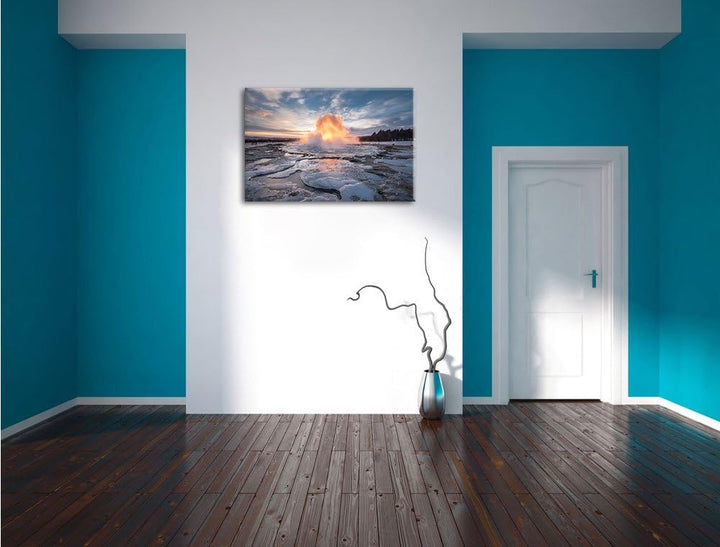 Heisse Quelle in Island, Format: 100x70 auf Leinwand, XXL riesige Bilder fertig gerahmt mit Keilrahm