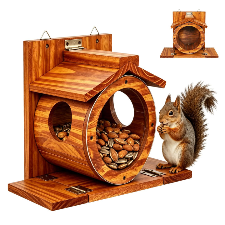 Eichhörnchen Futterhaus aus Holz, Wetterfest Eichhörnchen Haus mit Transparentem Fenster und 2.75" G