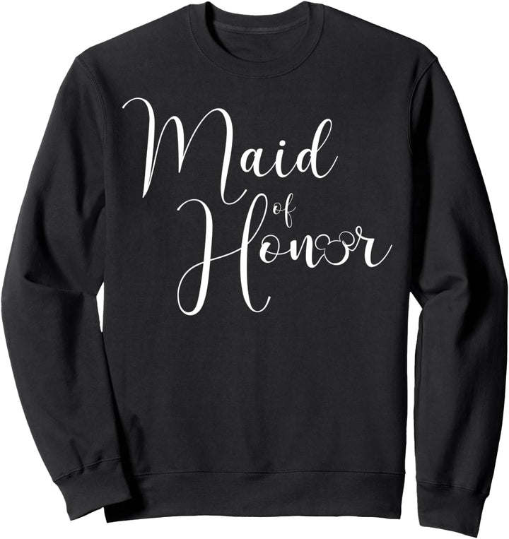 Disney Mickey Mouse Maid Of Honor Cursive White Text Logo Sweatshirt