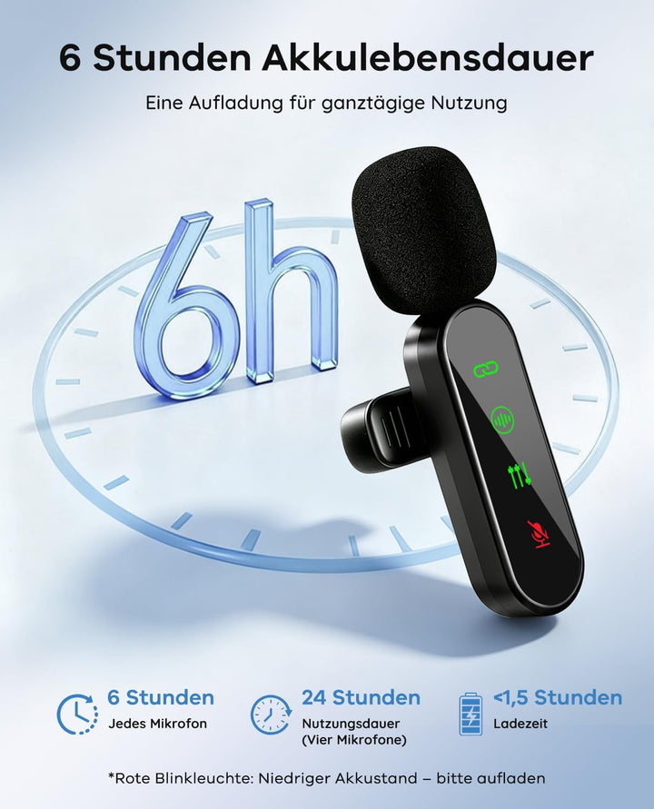 4er-Set kabelloses Lavalier Mikrofon für iPhone und Android-Handy | Mini Ansteckmikrofon mit Rauschu
