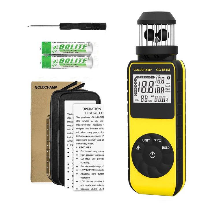 Cup Anemometer, Digitales Windmesser Windmessgerät mit 360°Windrichtung, Windgeschwindigkeitsmesser