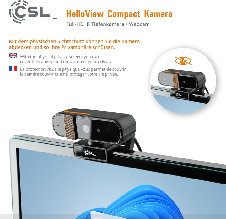 Windows Hello Kamera - CSL HelloView Compact RGB-Webcam, Infrarot-Tiefenkamera, 1920x1080@30Hz, inte