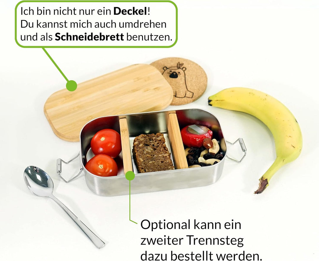 Holzura Vesperdose Kindergarten, Brotdosen mit Trennfächern für Kinder, Knäckebrotdose mit Unterteil