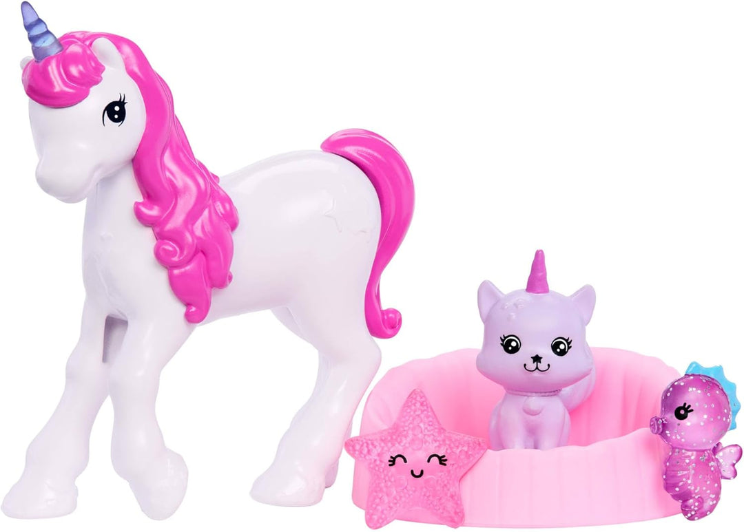 Barbie-Adventskalender mit Puppe und 24 Überraschungs-Accessoires mit Einhorn und Tieren, die Modepu