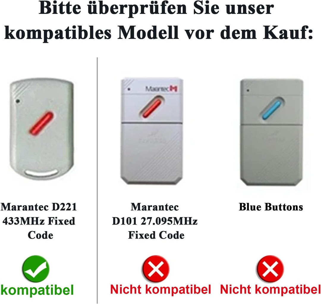 Klonen Garagentoröffner Fernbedienung Kompatibel mit Marantec 433MHz Handsender Digital 382, 302, 38