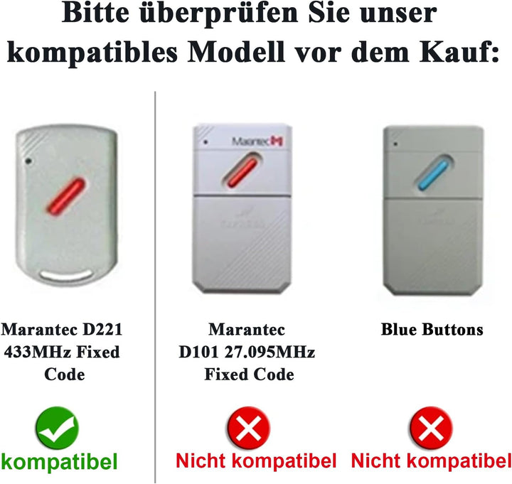 Klonen Garagentoröffner Fernbedienung Kompatibel mit Marantec 433MHz Handsender Digital 382, 302, 38