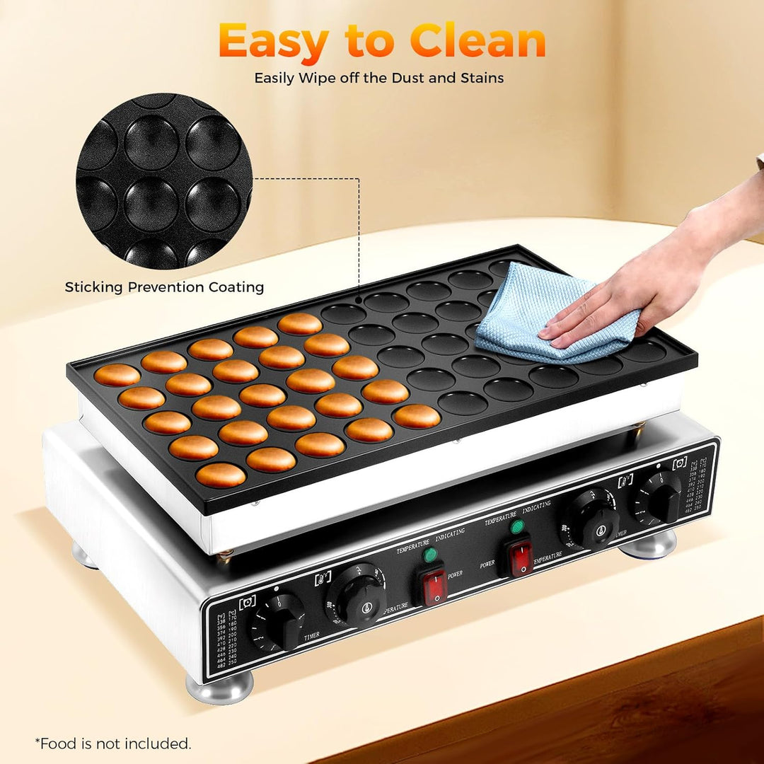 1800W Elektrische Poffertjes-Pfanne Ø45mm 50 Stk. Mini-Pfannkuchenmaschine mit Timer & Temperaturreg