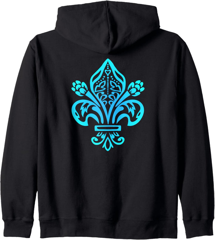Eleganter Damast Fleur de Lys Blaugrün Kapuzenjacke