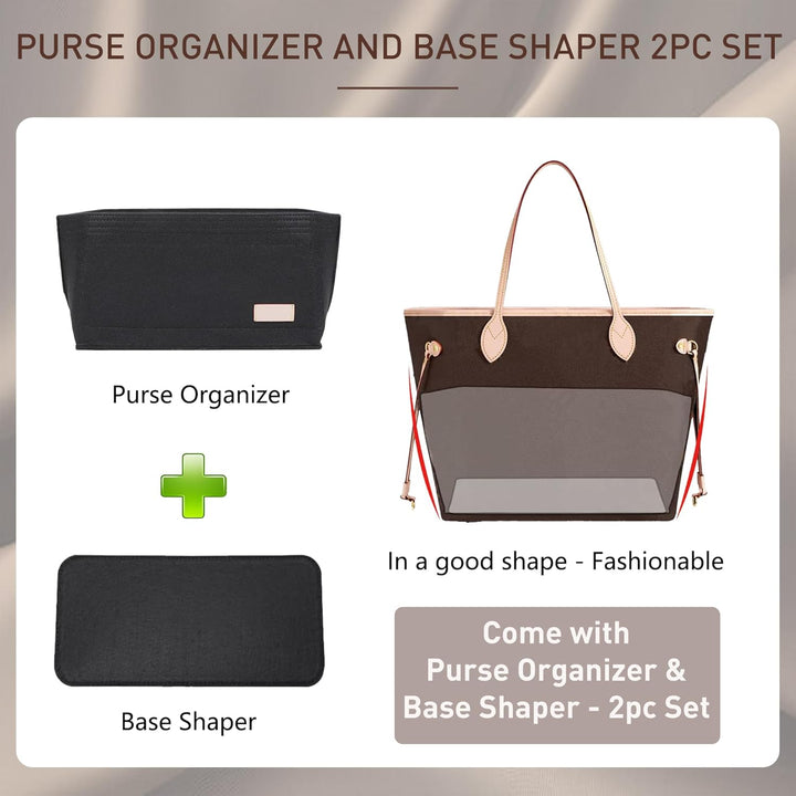 Doxo Filz Handtaschen-Organizer für LV Speedy 30, Neverfull PM (M, schwarze Tasche + schwarzer Boden