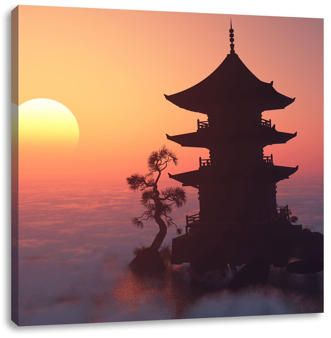 Pixxprint Buddhistischer Tempel in Asien, Format: 70x70 auf Leinwand, 70x70