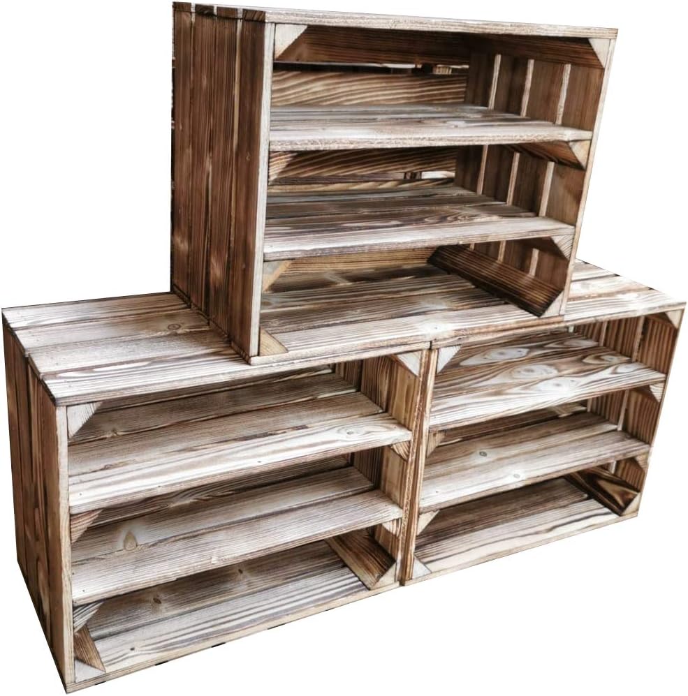 Teramico Holzkiste 50 x 40 x 30cm - Vintage-Look geflammt - Weinkiste Obstkiste Set Dekoration (2er