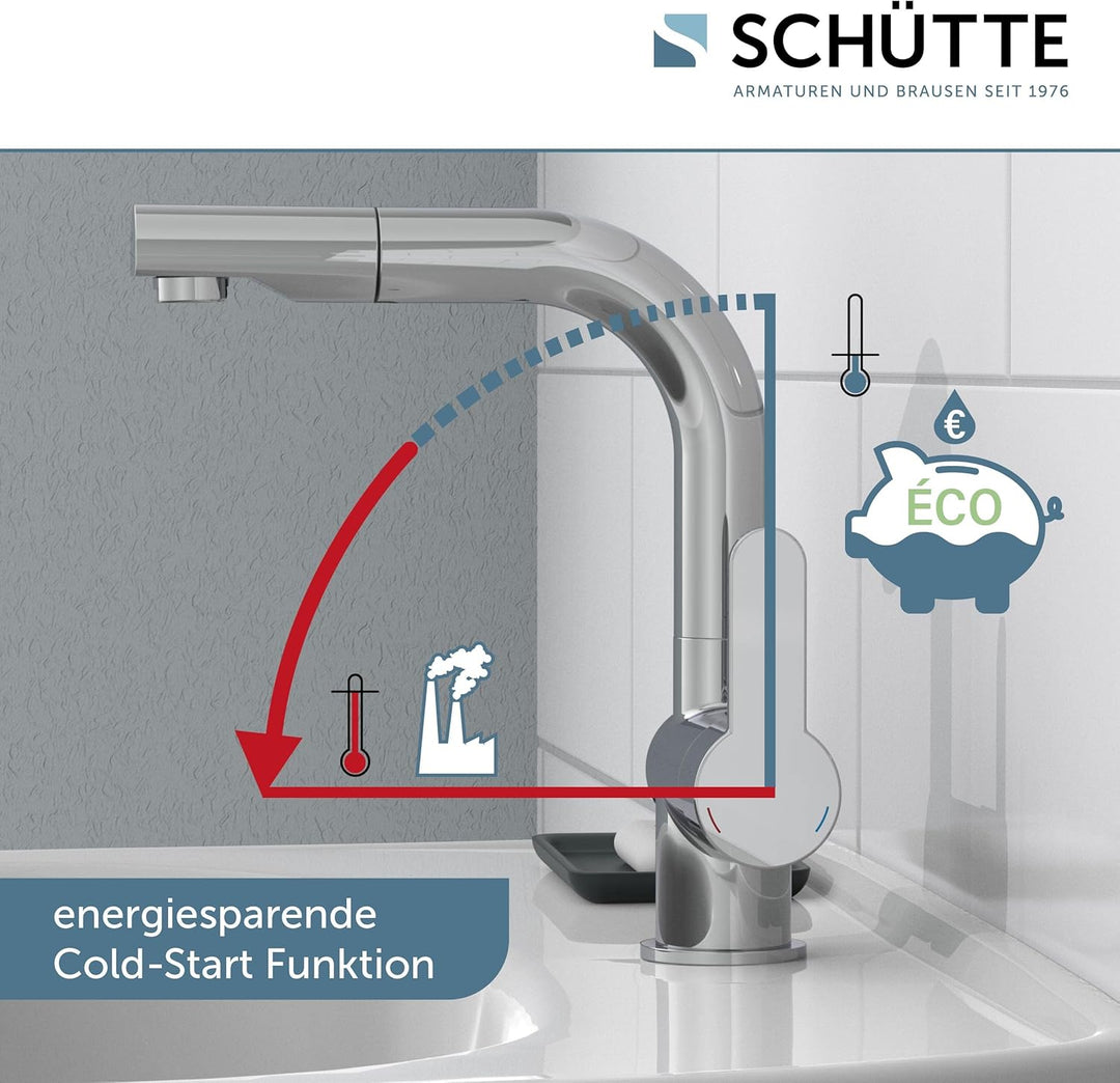 SCHÜTTE 79710 LONDON Wasserhahn fürs Bad, Waschtischarmatur mit herausziehbarer Brause, Haarbrause,