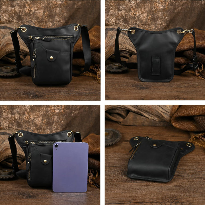Le'aokuu Herren Echtes Leder Tasche Beinbeutel Beintasche Aussenbeintasche Beinbeuteltasche Reisen H