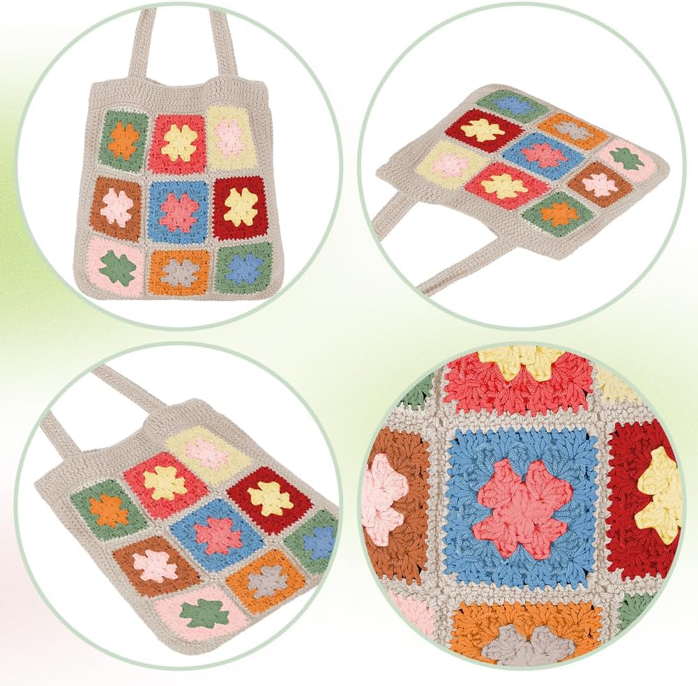 ORIGACH Häkel Tasche Set Für Anfänger, Granny Square Häkeltasche Häkelset, Häkelset für Erwachsene M