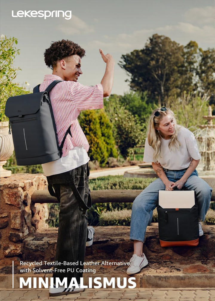Rucksack Damen &amp; Herren, Mattleder Tagesrucksack mit 15,6" Laptopfach, Eleganter City und Business B