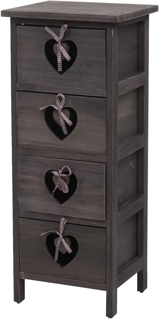 Mendler Kommode Forli, Schubladenkommode Schrank, 4 Schubladen mit Herzen 70x29x25cm, Shabby-Look, V
