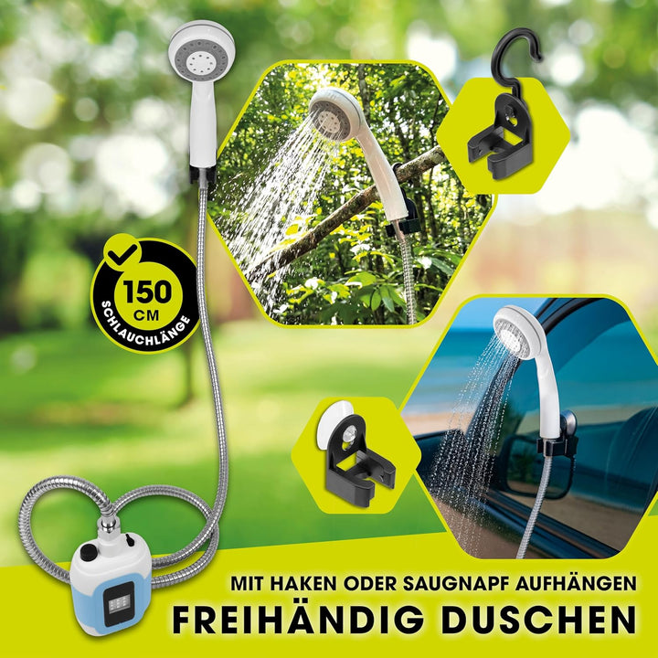 EASYmaxx Campingdusche mit Akku | 2in1: Mobile Outdoor Dusche und Bewässerungsbrause | Camping Dusch