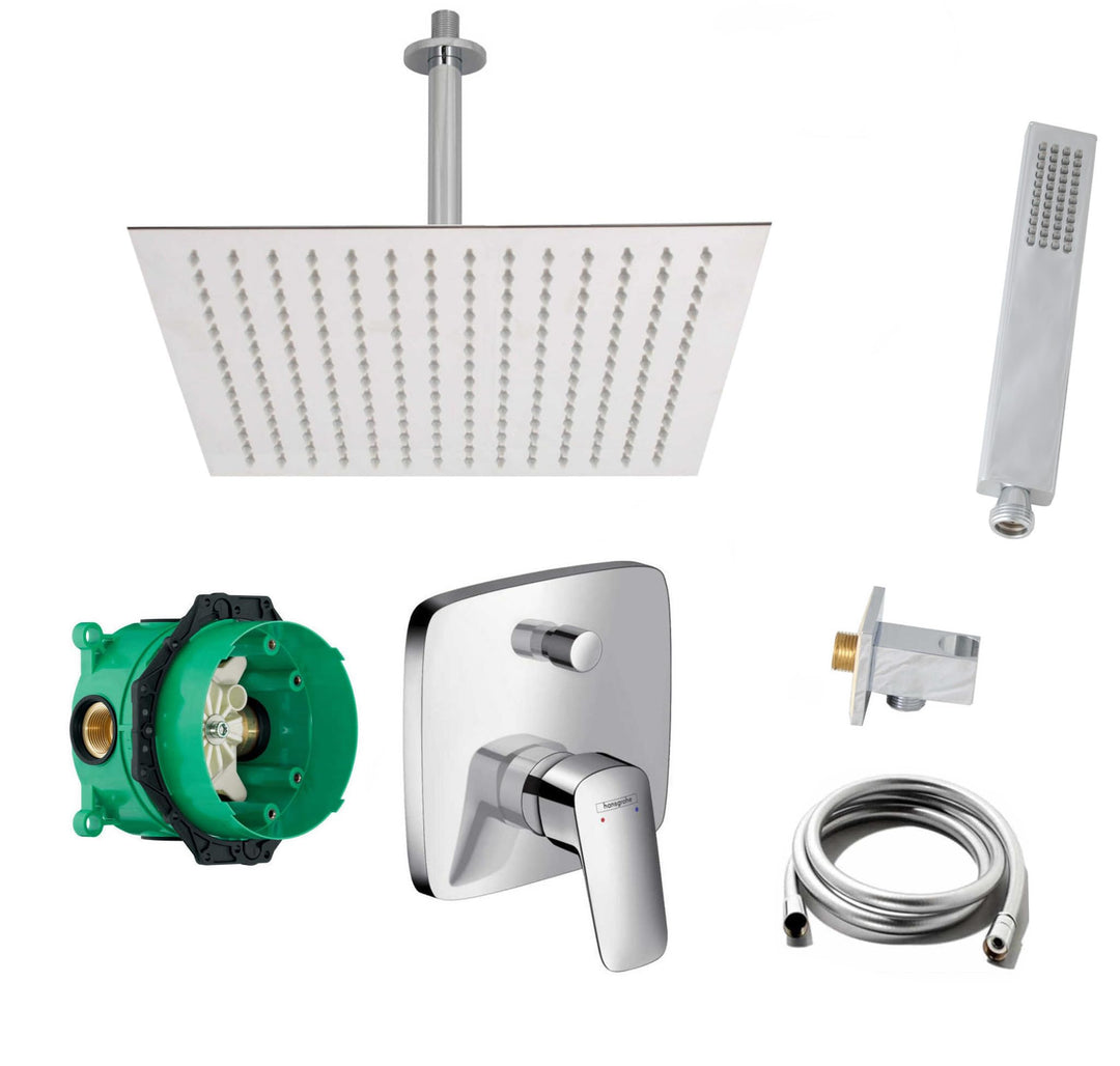 vanvilla Duschsystem mit Unterputz Duscharmatur von Hansgrohe Logis und vanvilla Regendusche mit Arm