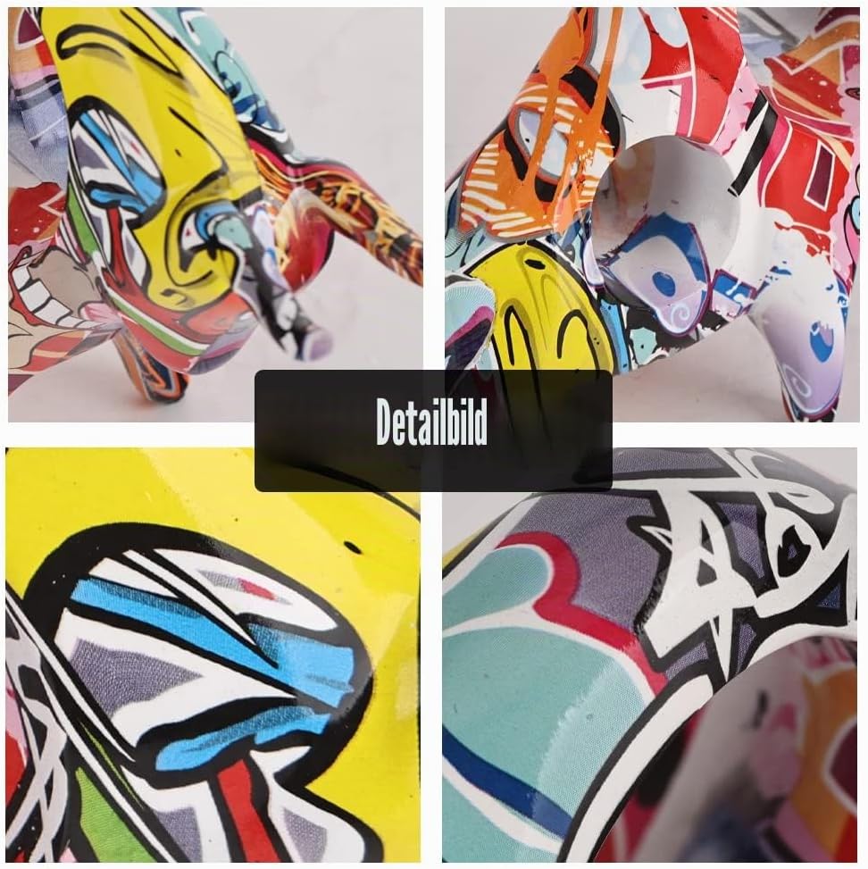 Graffiti-Bullen-Statue aus Kunstharz, Vollfarbige Stierfigur, Originalität, abstrakte Stier-Skulptur