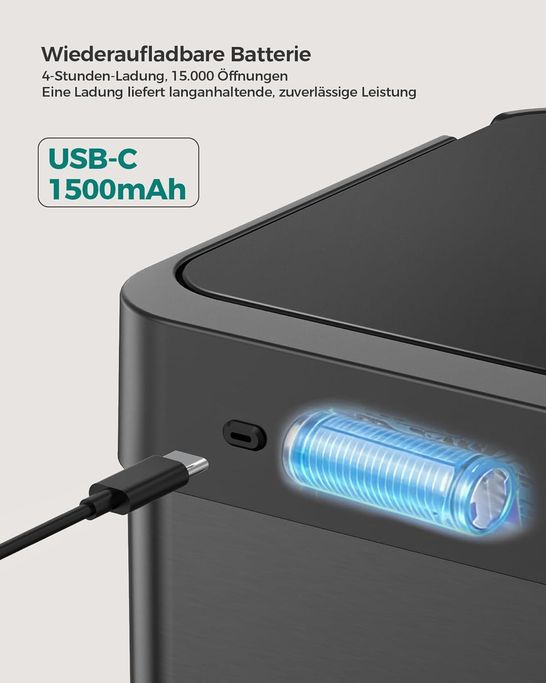 lovewind 55L Berührungsloser Küchenmülleimer, Edelstahl Sensor Mülleimer, Type-C Aufladbar, Leiser S