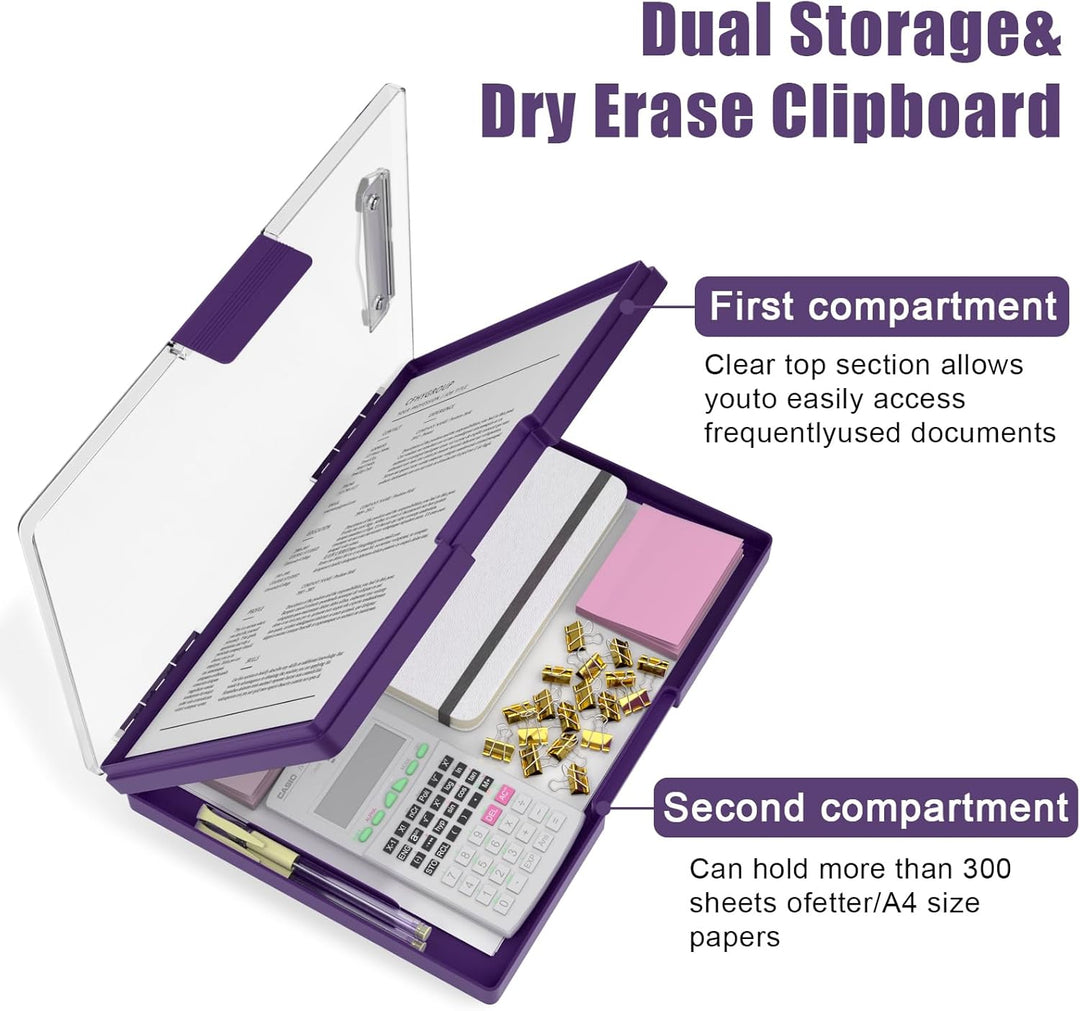 Kunststoff-Klemmbrett mit Aufbewahrung, Heavy-Duty Klemmbrett mit Dual Compartment Storage, glatte S