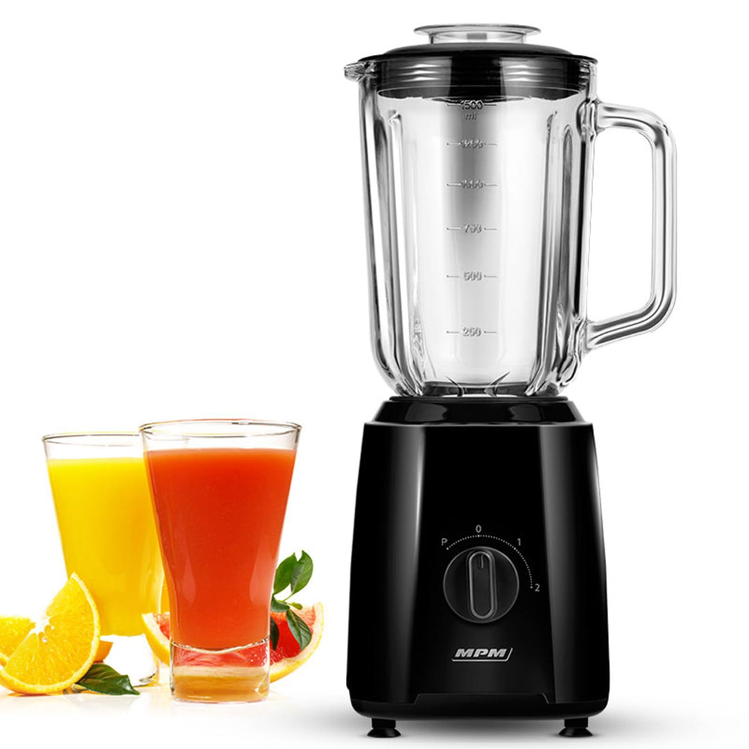 MPM Standmixer MBL-37 - Mixer Küche mit Glasbehälter 1,5L - Starker Mixer mit Edelstahlmessern 750W